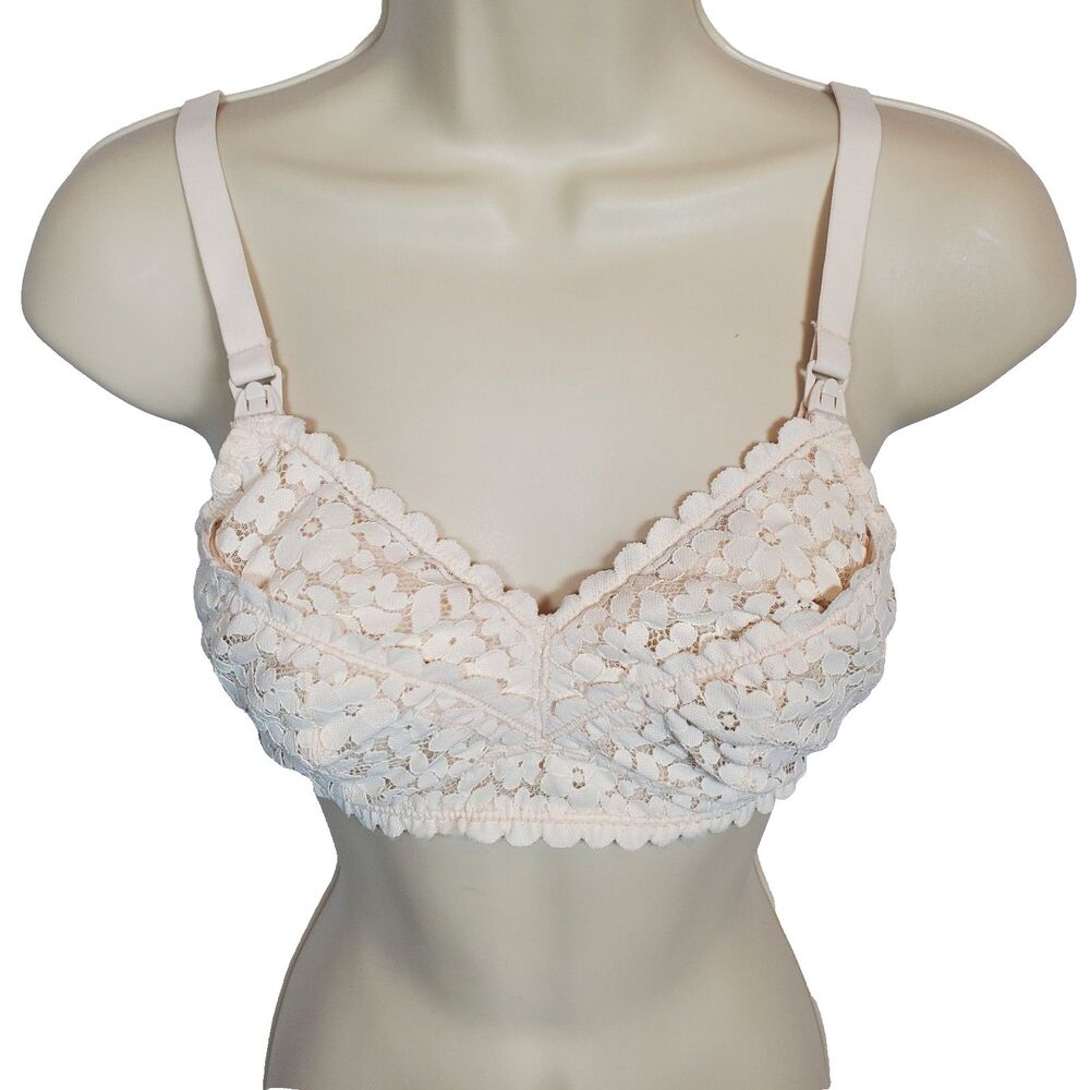 MOMANDA Women’s Nursing Bra Size 34B Cream Lace Pumping Wireless Lined